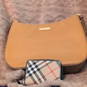Burberry Camel Hobo Bag with Checkered Pouch